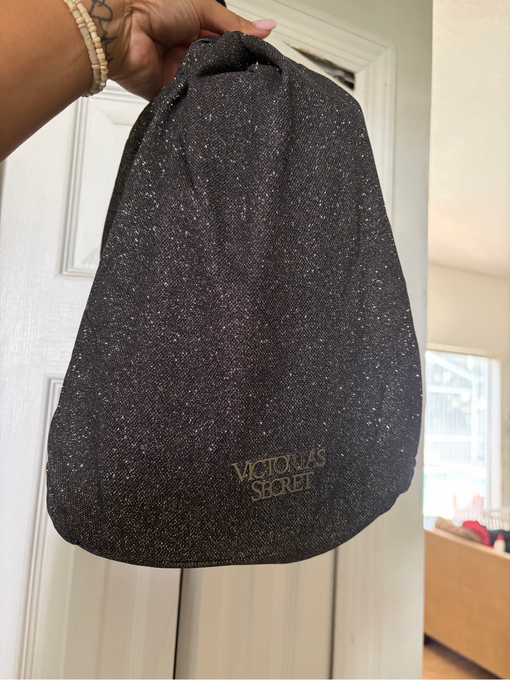 Victoria's Secret Black Glitter Cosmetic Tote